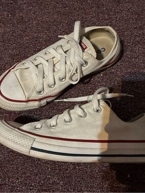 Converse White Canvas Low Top Sneakers with Red and Navy Trim